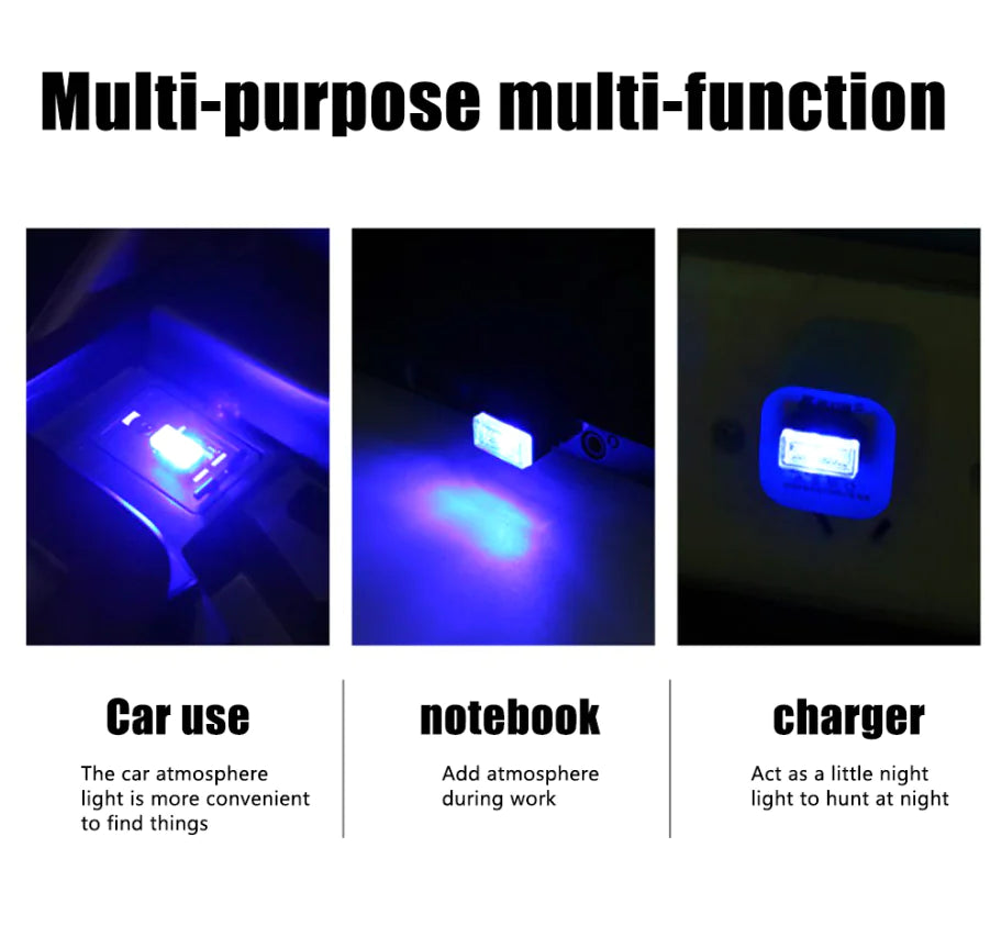 3x Blue LED USB Car Interior Light