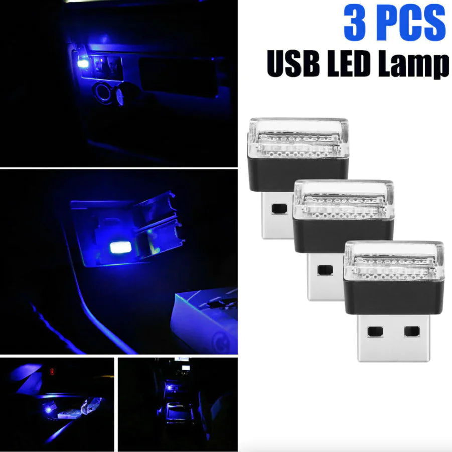 3x Blue LED USB Car Interior Light