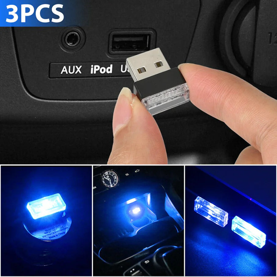 3x Blue LED USB Car Interior Light